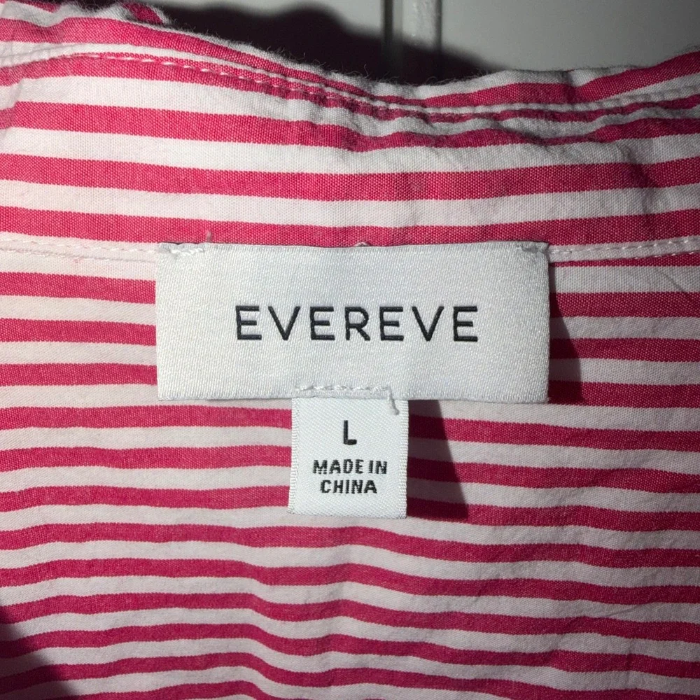 Evereve Womens Red White Striped Cotton Button Down Shirt Long Sleeve Size L